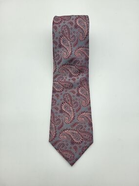 Isaac Mizrahi Grey Tie with Burgundy Paisley